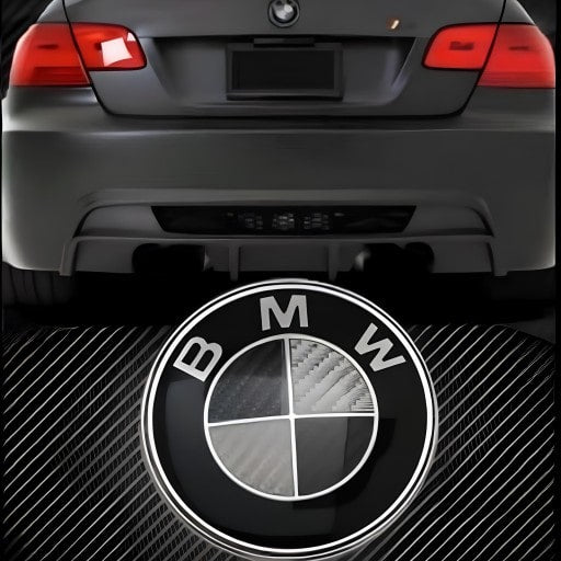 Emblemat Znaczek Logo BMW na Klapę 74mm - Czarny Carbon